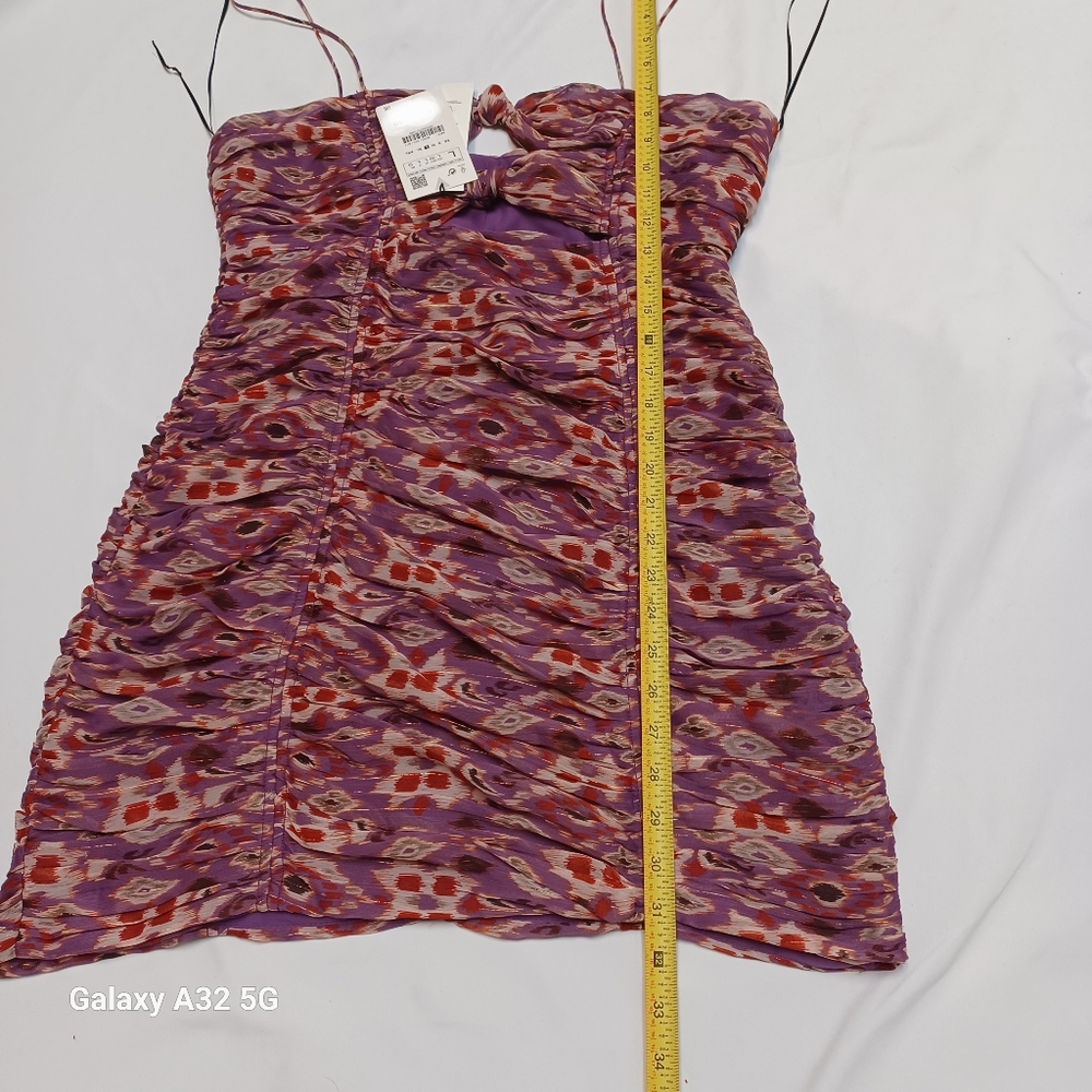 Zara New Women Size L  Purple Patterned Mini Dress - Picture 14 of 16